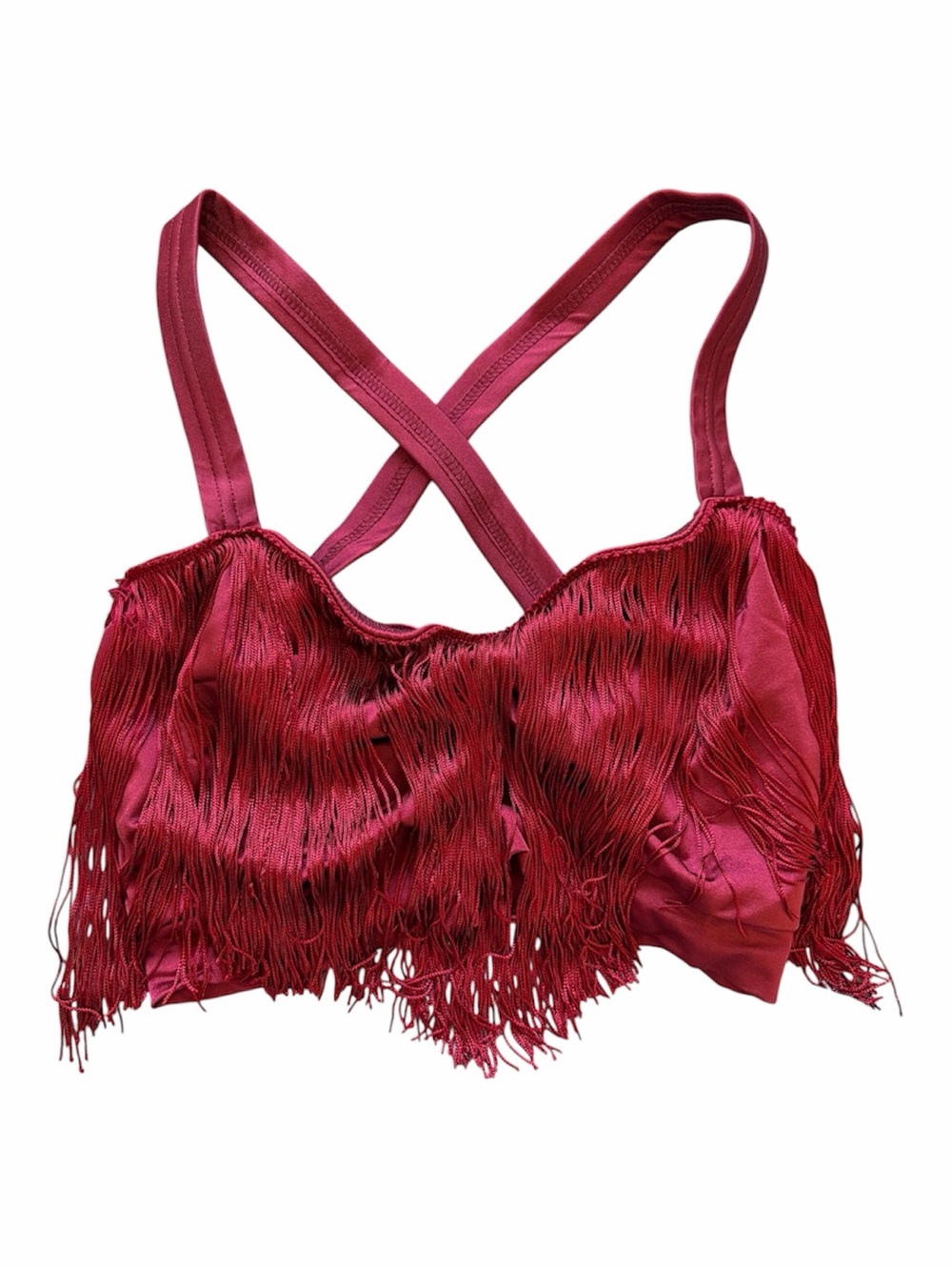 Kelle Let Yourself Go Dance Costume with Fringe Crop Top - Crossback Straps